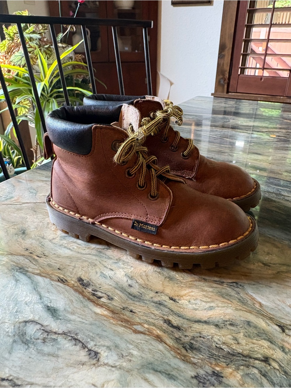 Dr. Martens Kid’s Brown Leather Boots with Black Collar